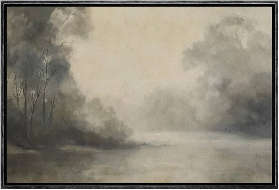 wall26 Framed Canvas Print Wall Art Misty Forest Serene Landscape in Neutral Tones Digital Art Re... | Amazon (US)