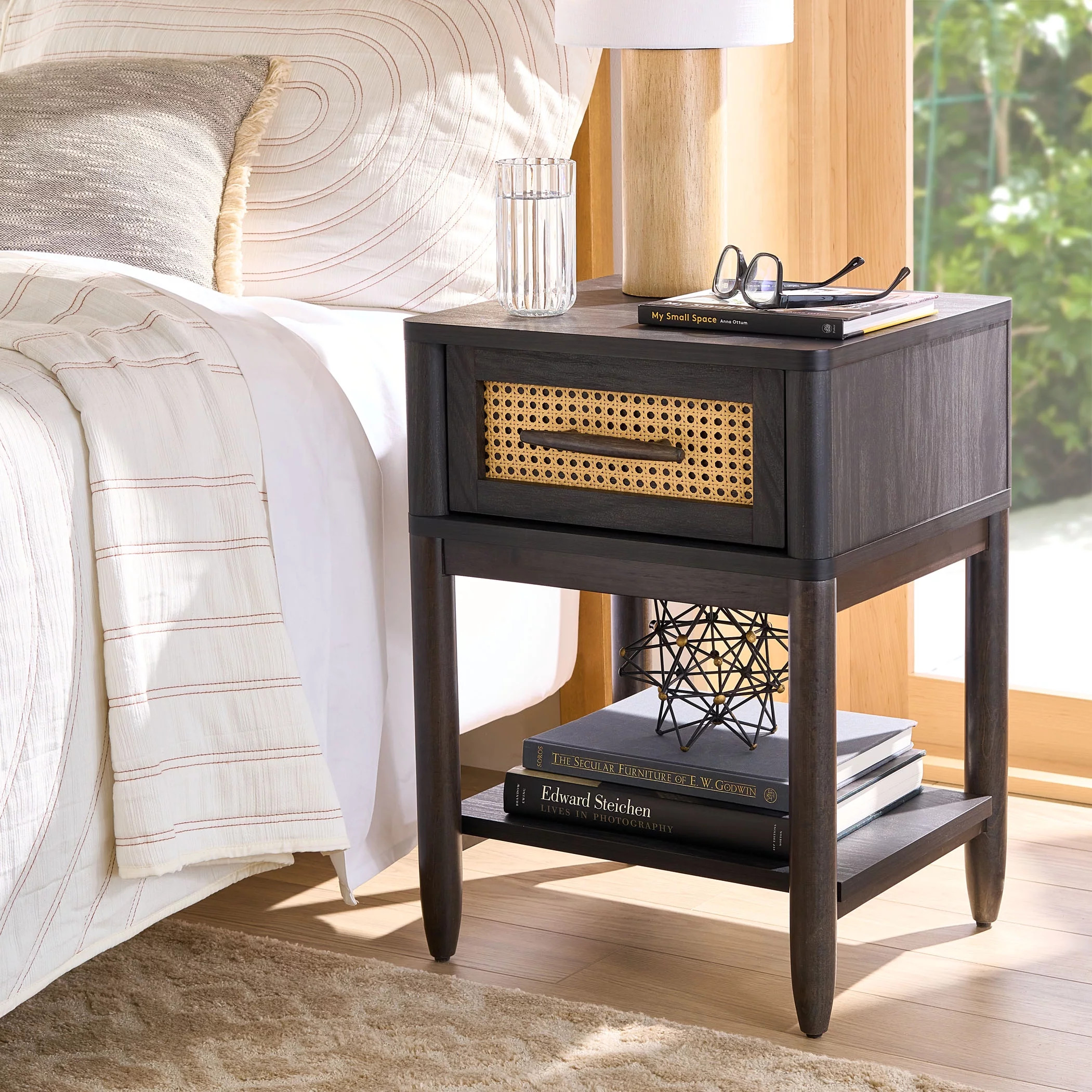 Better Homes & Gardens Springwood Caning Night Stand, Charcoal Finish | Walmart (US)