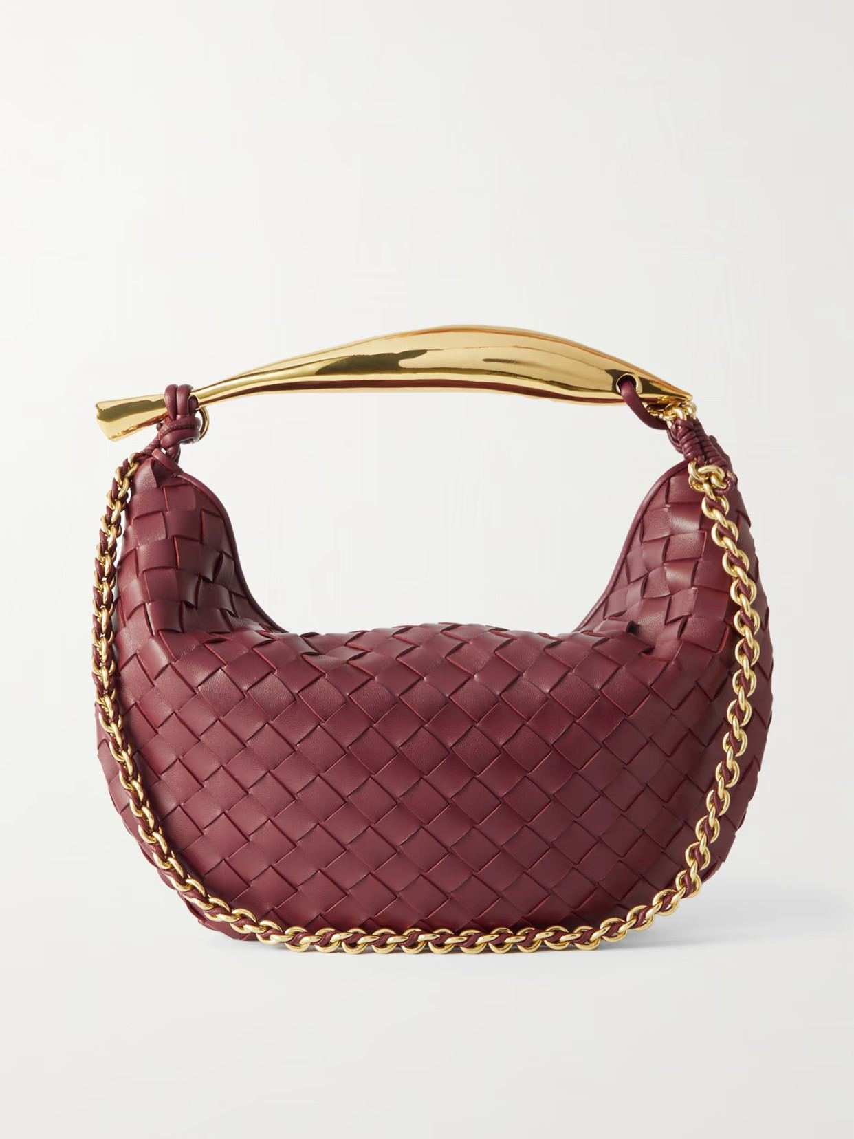 Bottega Veneta - Sardine With Chain Small Intrecciato Leather Shoulder Bag - Burgundy - One size | NET-A-PORTER APAC
