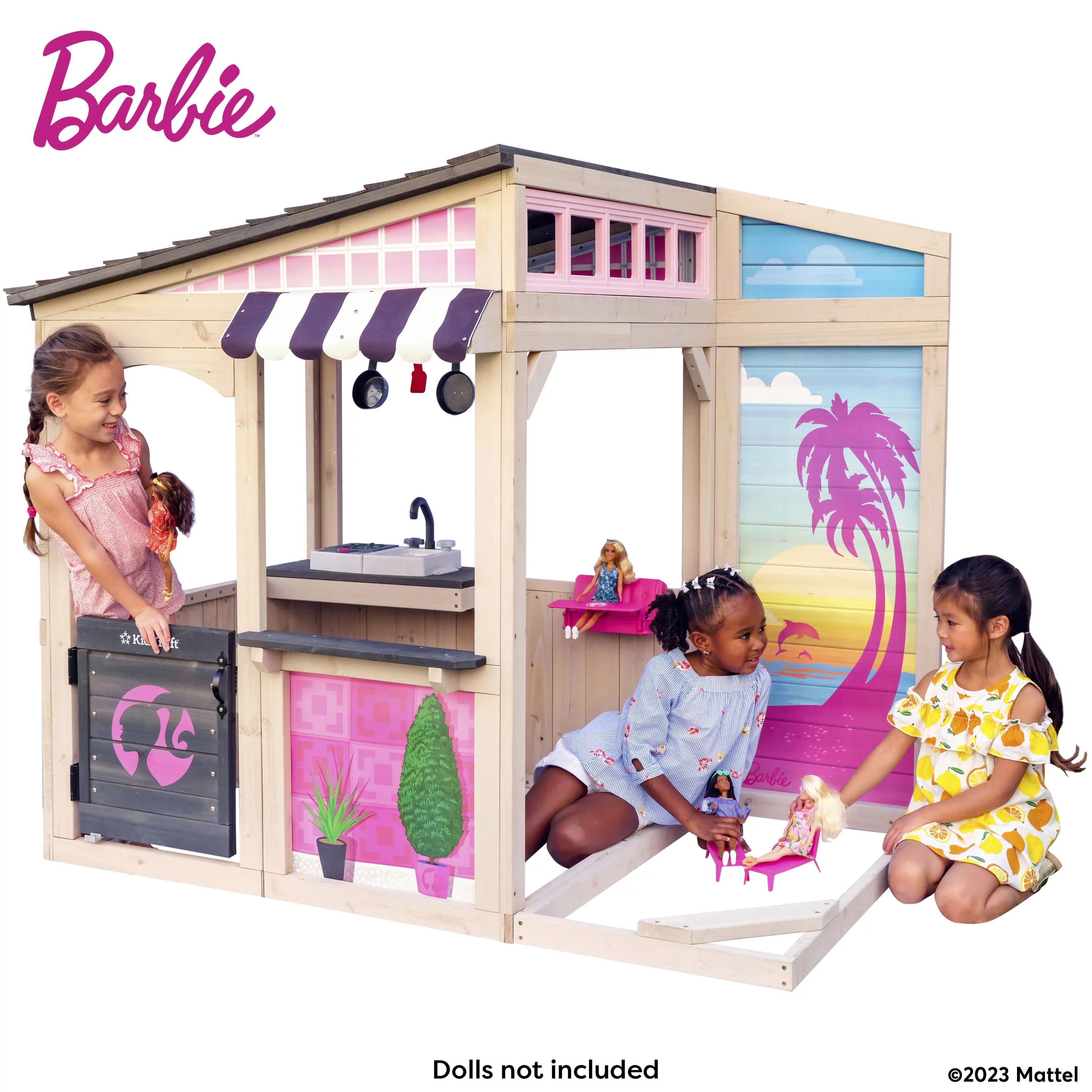 KidKraft Barbie™ Seaside Wooden Outdoor Playhouse with Attachable Doll Table and Chairs | Walmart (US)