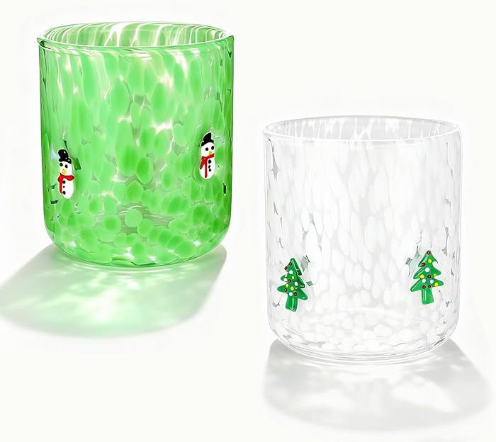 2 Pcs Christmas Icon Glass Cups - 14 oz Cute Icon Juice Glass Double Old Fashioned Handmade Drink... | Amazon (US)