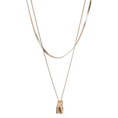 Slickblue Women's Necklace, Gold Double Snake and Link Chain with Key and Lock Charms, Layered Style, 15"-18" | Target