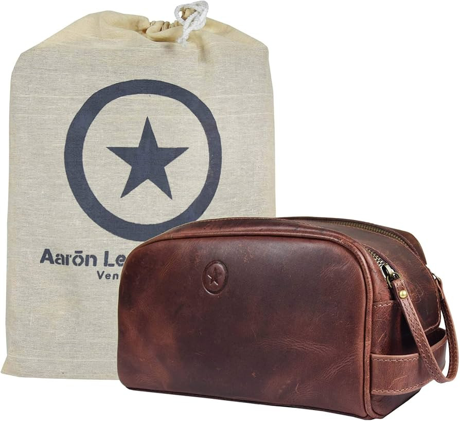 10" Premium Leather Toiletry Travel Pouch With Waterproof Lining | King-Size Handcrafted Vintage ... | Amazon (US)