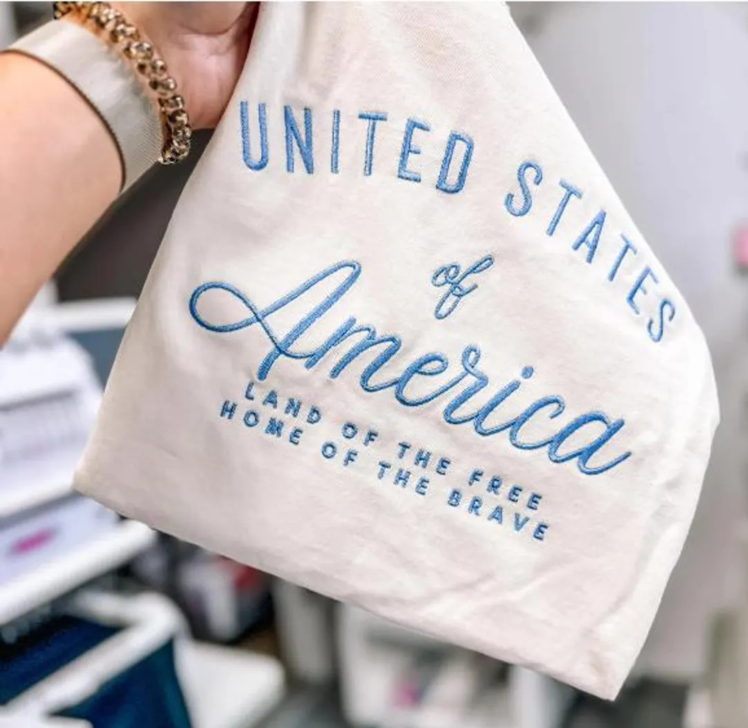 America Comfort Colors Tee, USA Shirt, 4th of July T-shirt, Embroidered Tee, Embroidered Shirt, C... | Etsy (US)