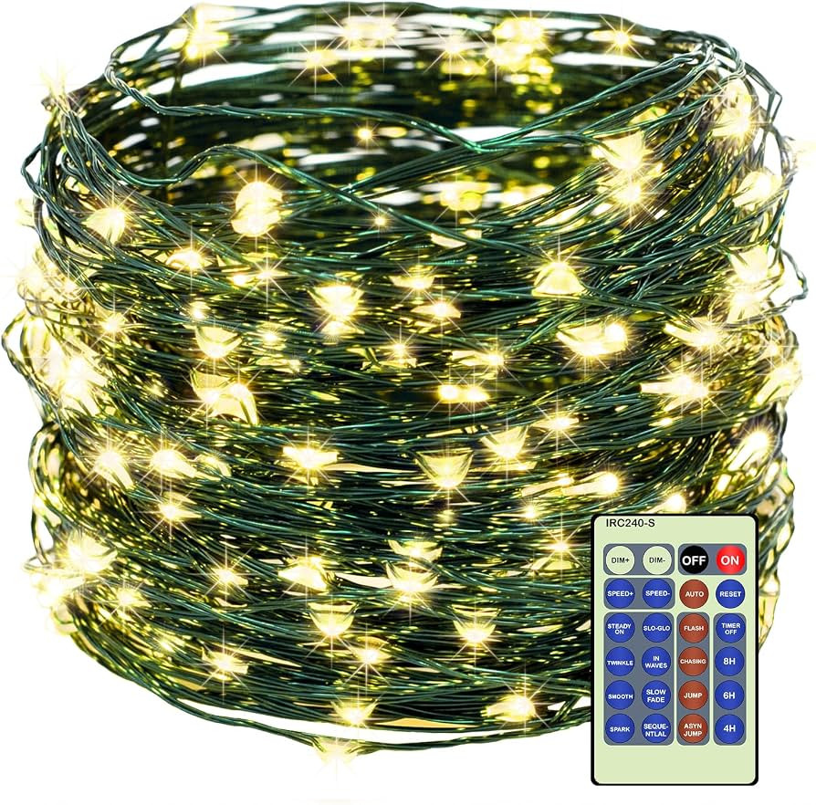 Decute 300LED 99FT Christmas Tree String Lights Green Wire Dimmable with Remote Control, UL Liste... | Amazon (US)