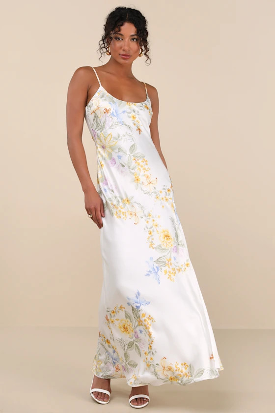 Donna Ivory Floral Sleeveless Slip Maxi Dress | Lulus