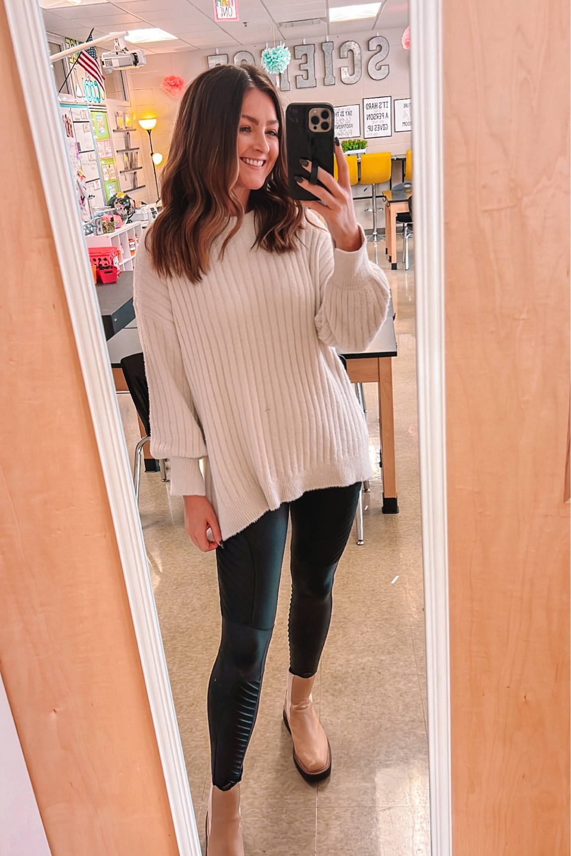 Aerie sweater: medium
Spanx: small