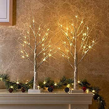2FT 24LT Pre-lit White Birch Tree Decorative Light Tabletop-2PC - Walmart.com | Walmart (US)