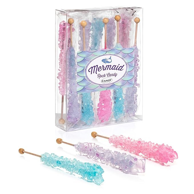 Candy Envy - Mermaid Rock Candy Sugar Sticks - 10 Indiv. Wrapped - Pink, Light Blue, Lavender | Amazon (US)