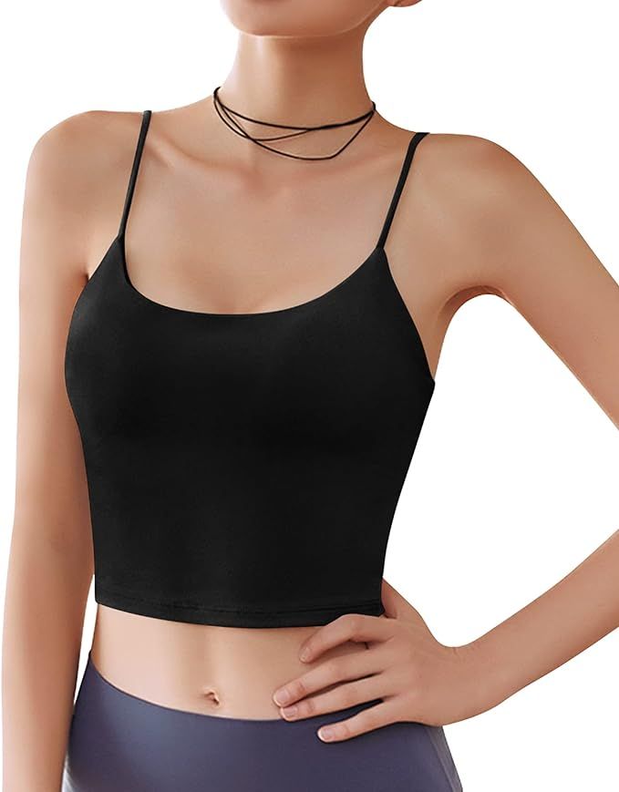 Women's Longline Sports Bra Padded Wirefree Cami Crop Tops Yoga Bras for Running Workout Tank Top... | Amazon (US)