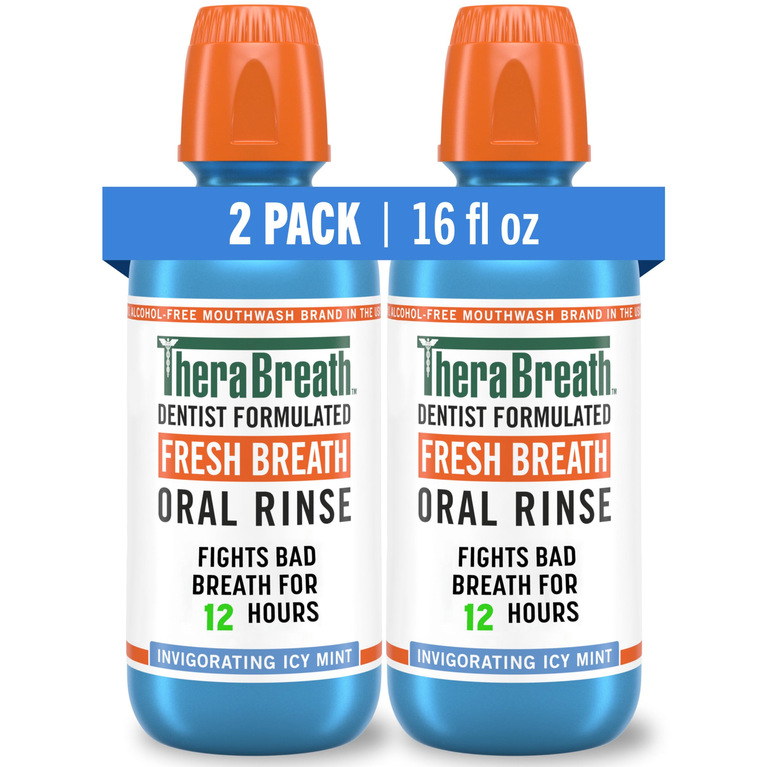 TheraBreath Fresh Breath Mouthwash, Icy Mint Flavor, Alcohol-Free, 16 Fl Oz (Pack of 2) | Amazon (US)