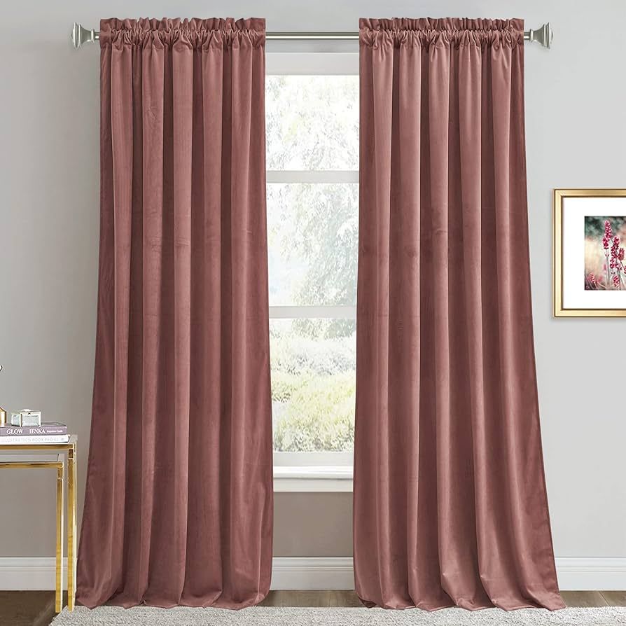 RYB HOME Mauve Velvet Curtains 84 inch Length Room Darkening Large Window Covering Silk Hand Feel... | Amazon (US)