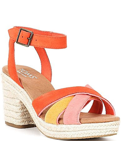 TOMS Majorca Suede Colorblock Strappy Platform Block Heel Sandals - 10 | Dillard's