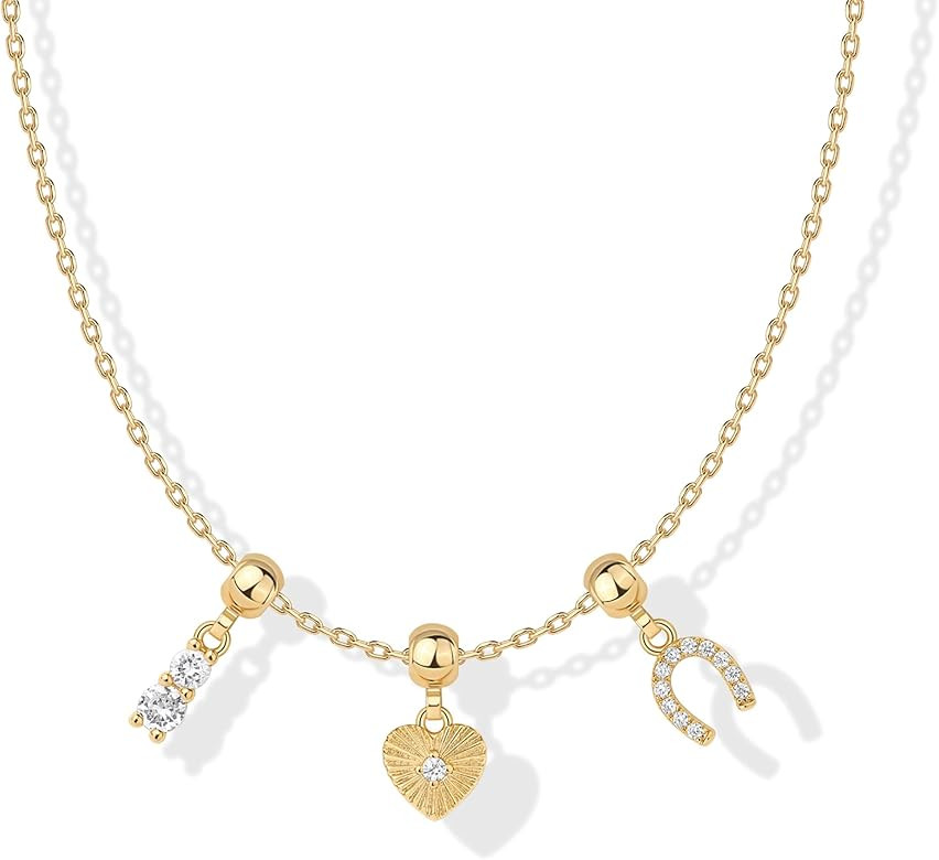 PAVOI Adjustable Whimsical Gold Charm Necklace for Women, 14K Gold Plated Cute Dainty Pendant Nec... | Amazon (US)