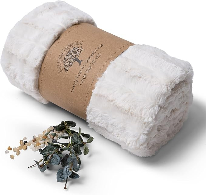 Kurrajong Farmhouse Faux Fur Throw Blanket | Cream Soft Throw Blanket | Faux Fur Blanket Bed Thro... | Amazon (US)