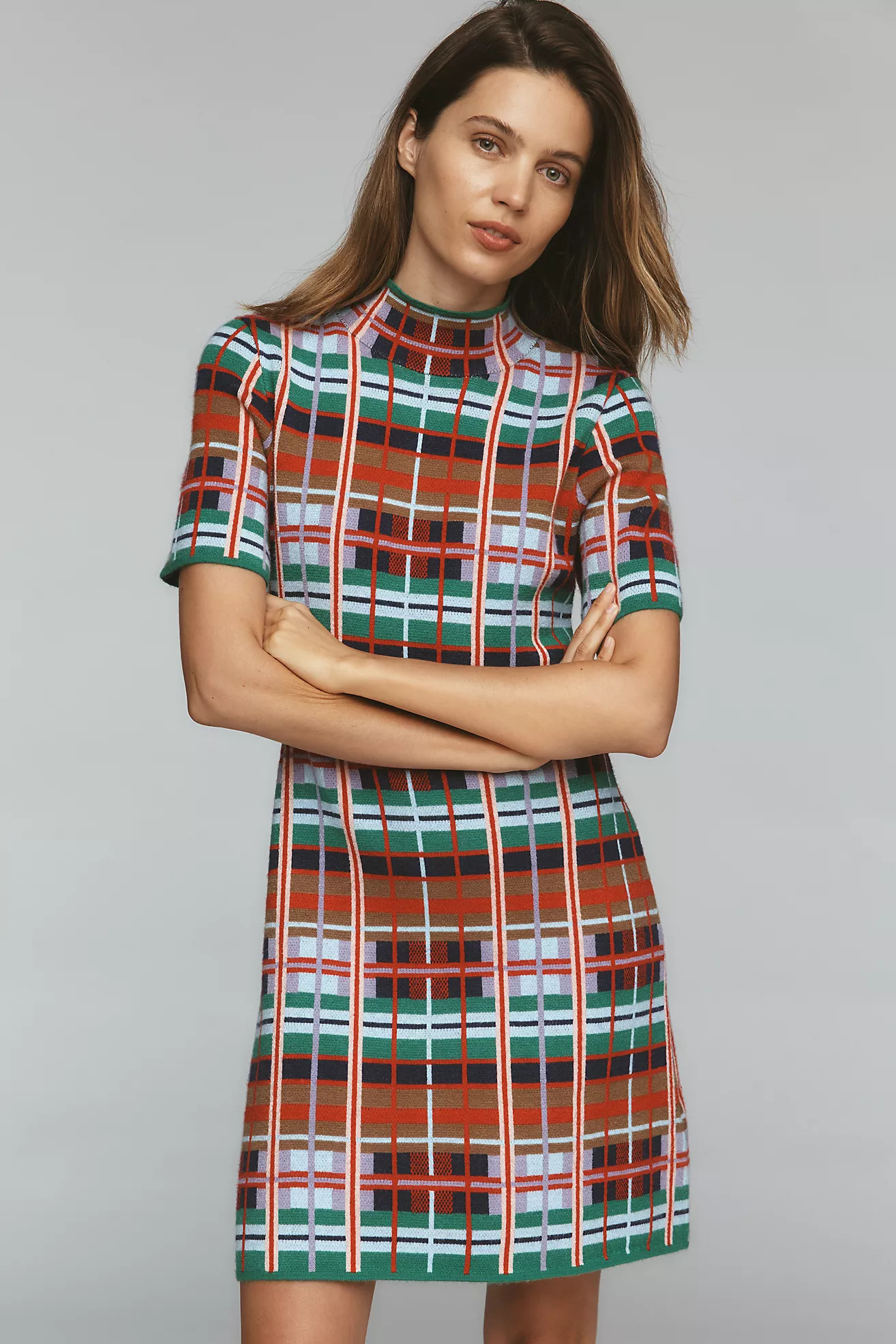 The Nina Short-Sleeve Mock-Neck Mod Sweater Mini Dress | Anthropologie (US)