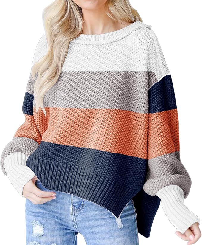 Womens Oversized Casual Sweaters Batwing Long Sleeve Crew Neck Chunky Ribbed Knit Pullover Loose ... | Amazon (US)