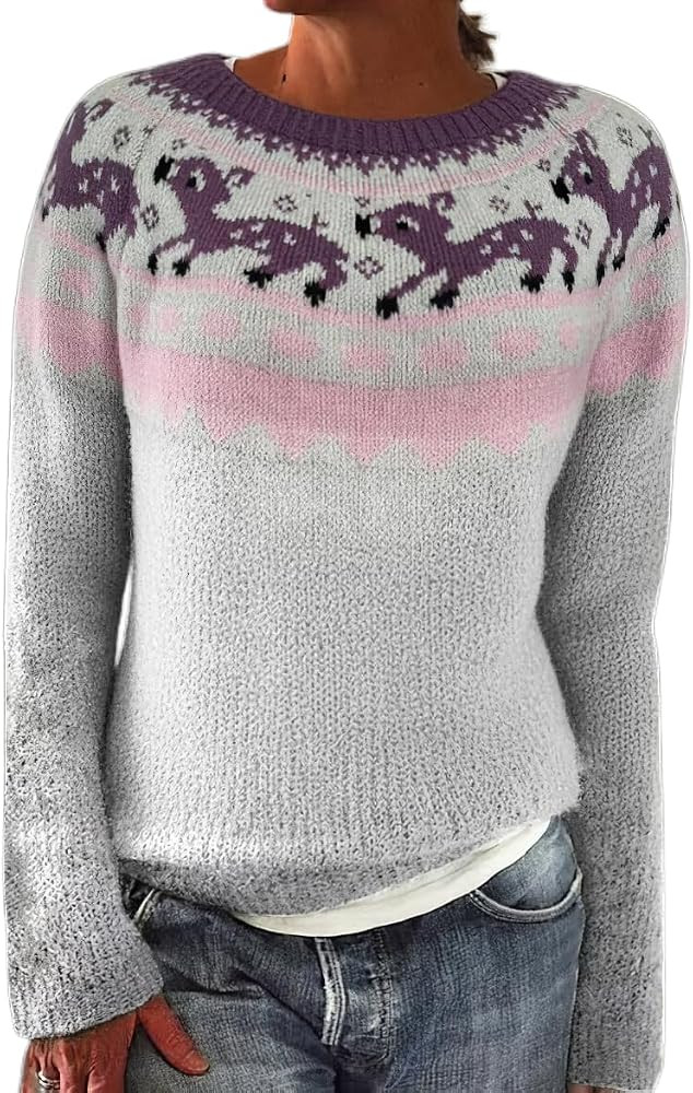 Akivide Womens Pullover Vintage Sweaters Fall Winter Casual Loose Long Sleeve Knitted Sweaters To... | Amazon (US)