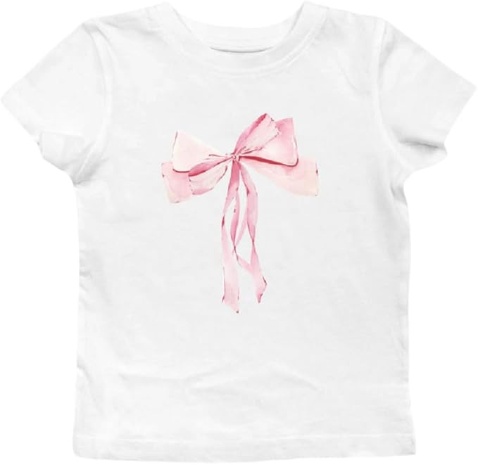 Women Y2K Bow Print T Shirt Cute Graphic Baby Tees Short Sleeve Crop Top E Girls Aesthetic Clothe... | Amazon (US)
