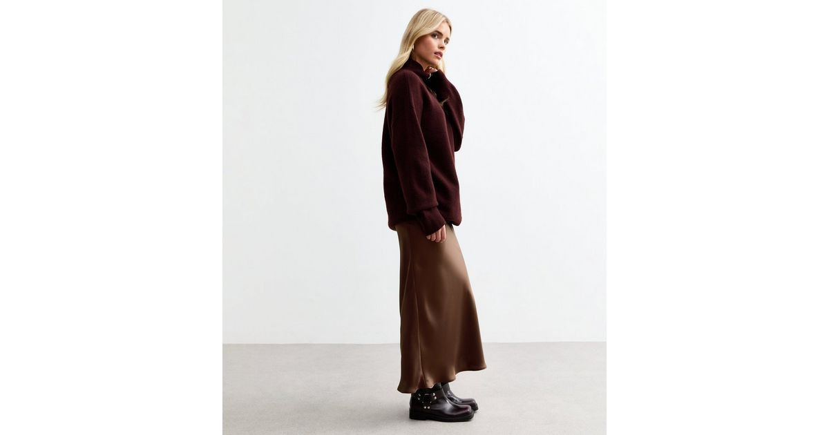 Petite Dark Brown Satin Slip Skirt | New Look | New Look (UK)