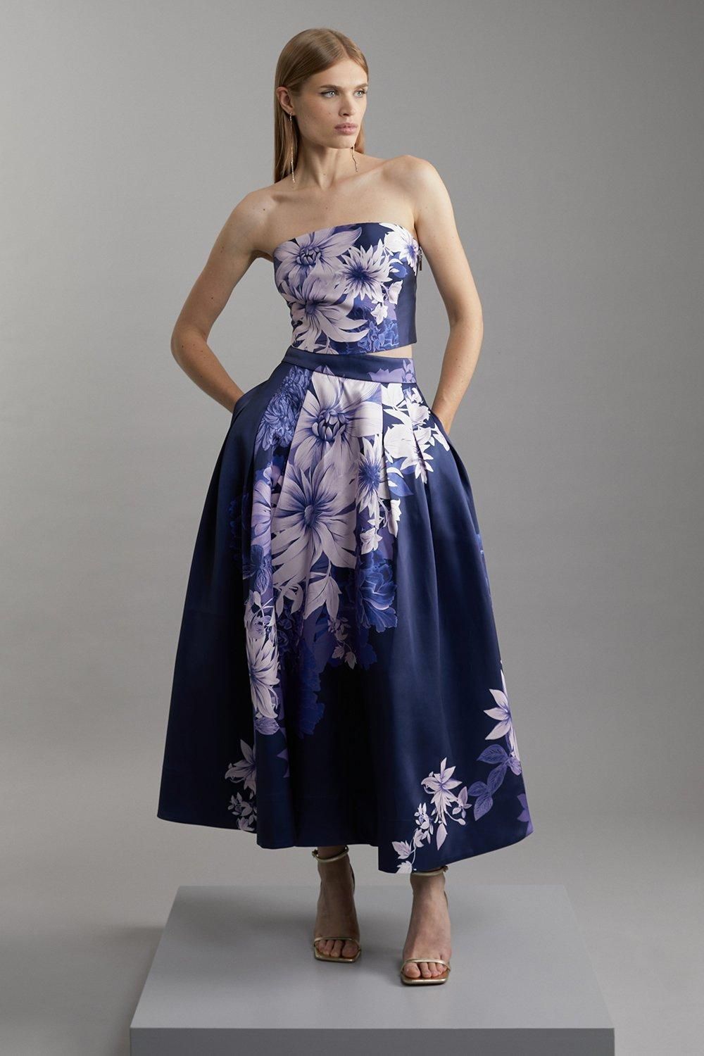 Large Scale Floral Print Woven Prom Midi Skirt | Karen Millen UK + IE + DE + NL