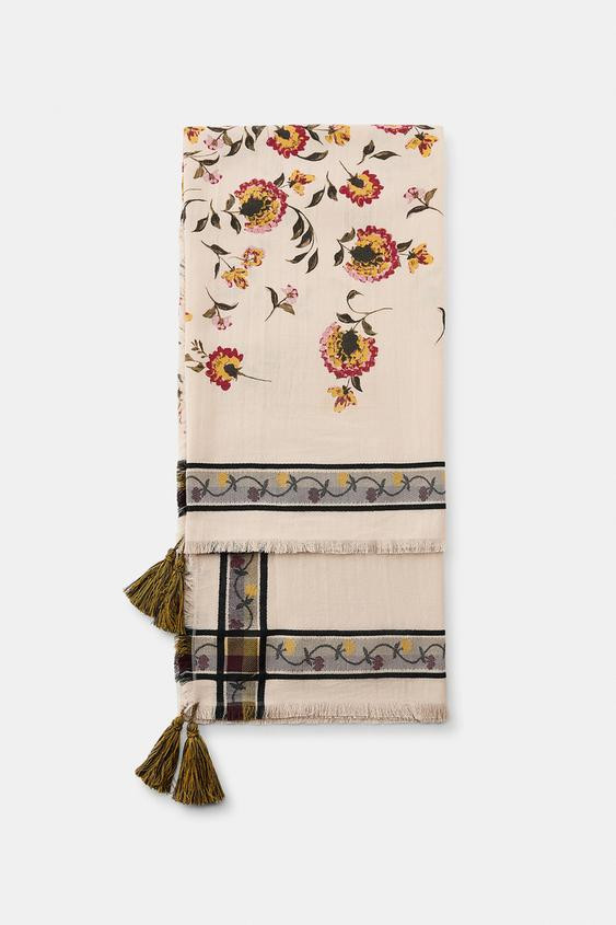 FLORAL PRINT WOOL SCARF | Zara US