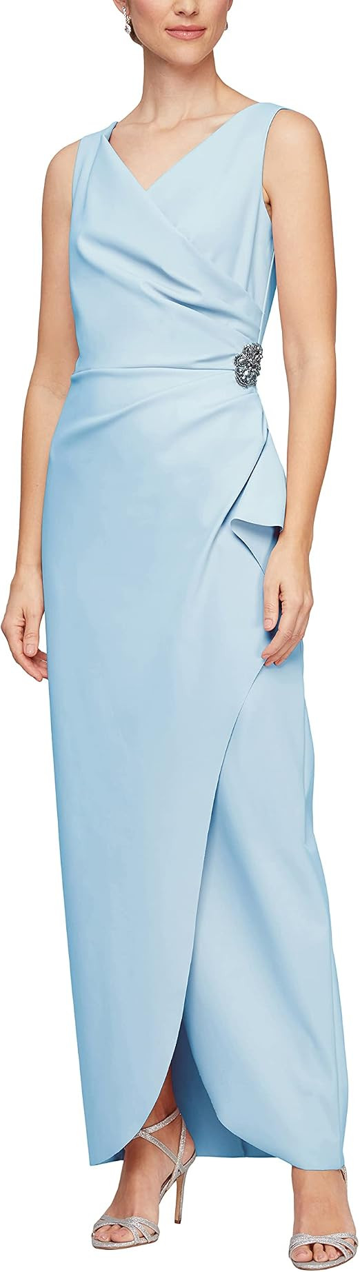 Alex Evenings Women's Slimming Long Side Ruched Mother of The Bride Dress W/Cascade Ruffle Skirt ... | Amazon (US)