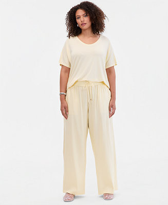 Plus Size Solid Drawstring Wide-Leg Pants | Macy's