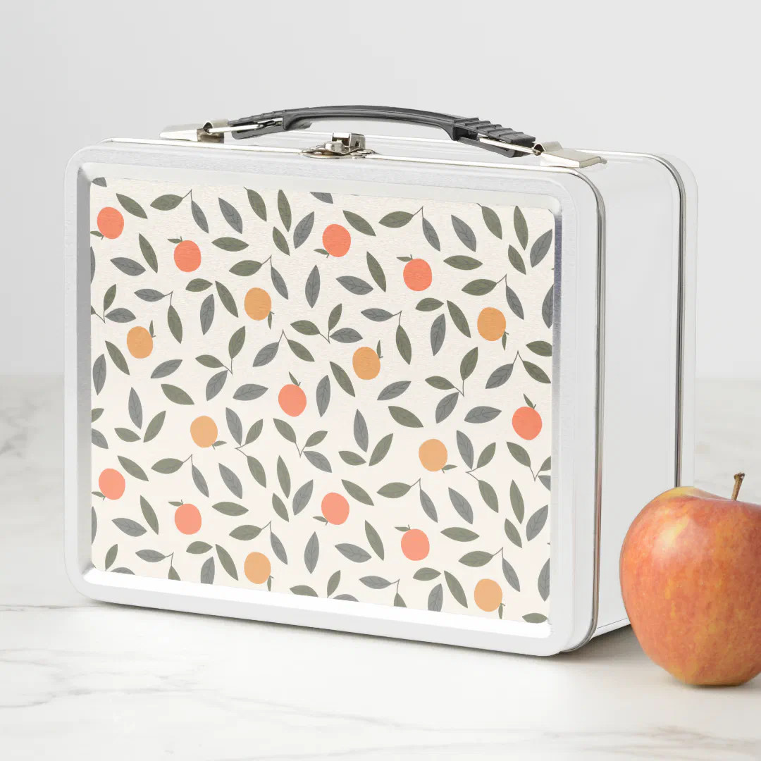 Cute Orange and Leaves Pattern Metal Lunch Box | Zazzle | Zazzle