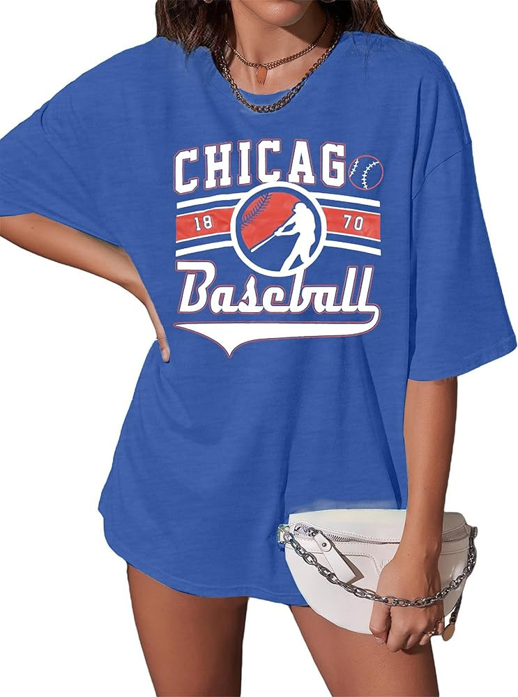 Oversized Baseball Shirt Women Vintage Baseball Graphic Tee Baseball Season Tshirt Causal Short S... | Amazon (US)