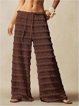 RoseSeek Women's Crochet Lace Pants Ruffle Layered Elastic Waist Mesh Bathing Suit Cover Up Beach... | Amazon (US)