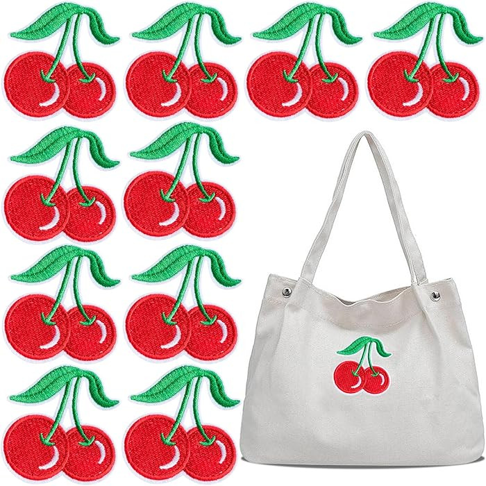 10PCS Cherry Iron on Patches, Cute Embroidered Red Cherry Patches for Women, Sew/Iron On Fruit Re... | Amazon (US)