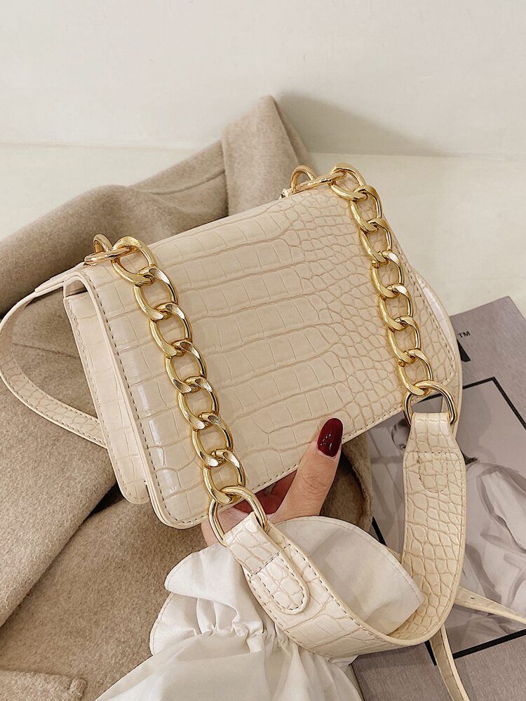 Croc Embossed Chain Shoulder Bag | SHEIN