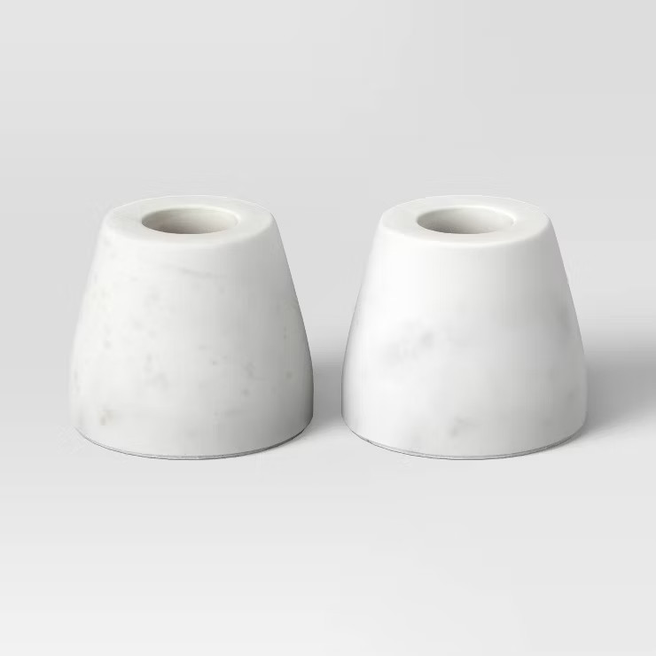 Set of 2 Marble Taper Holders White - Threshold™ | Target