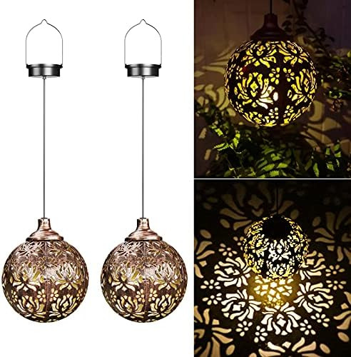 Hanging Solar Lights Outdoor 2 Pack, Solar Lanterns Outdoor Waterproof, LED Metal Outdoor Hanging So | Amazon (US)