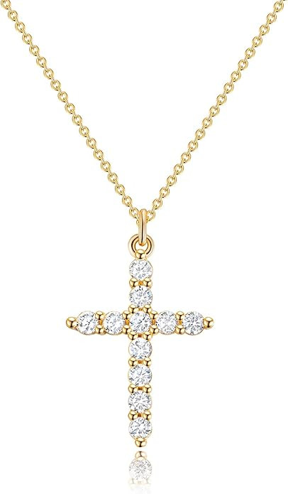 Upgraded Crown Cross Necklace for Women,14K Gold Plated & Silver Plated Crown Cross Pendant Neckl... | Amazon (US)
