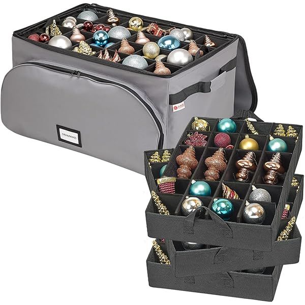 Premium Christmas Ornament Storage Box - Hold Up to 72 - 3 Inch Ornaments, + 6 Side Slots for Figuri | Amazon (US)