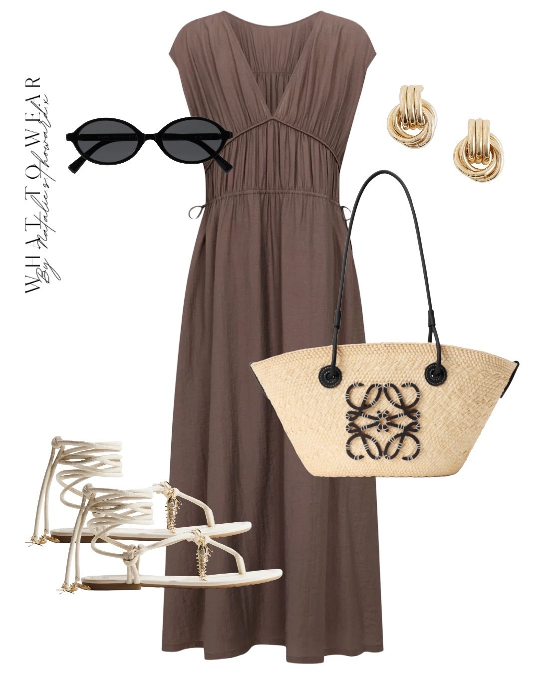 He perfect brown holiday dress. It’s reversible too so you can have the v at the front or the back. Love it paired with these charm sandals (new in- these sold out fast last year!!) and a raffia bag x

#LTKuk #LTKsummer