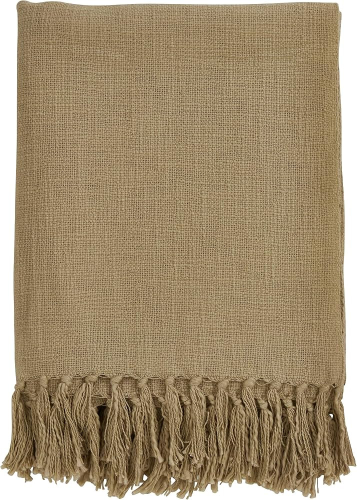 SARO LIFESTYLE Solid Color Throw Blanket with Tasseled Trim, Natural, 50"x60" | Amazon (US)