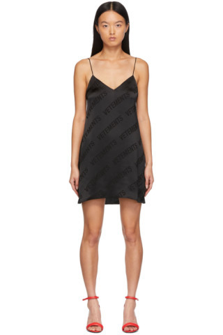 Black Satin Logo Dress | SSENSE
