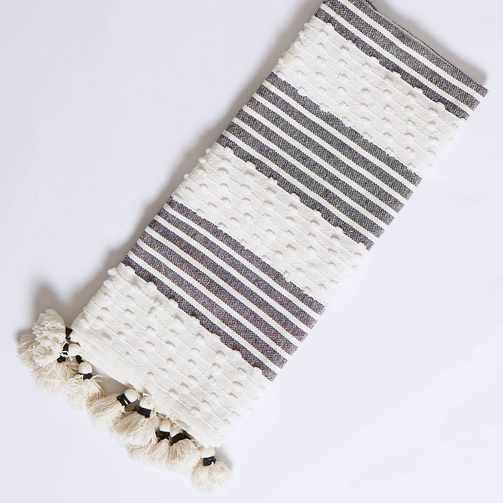 50"x60" Woven Block Patterned Striped Throw Blanket with Tassels Black - Patina Vie | Target