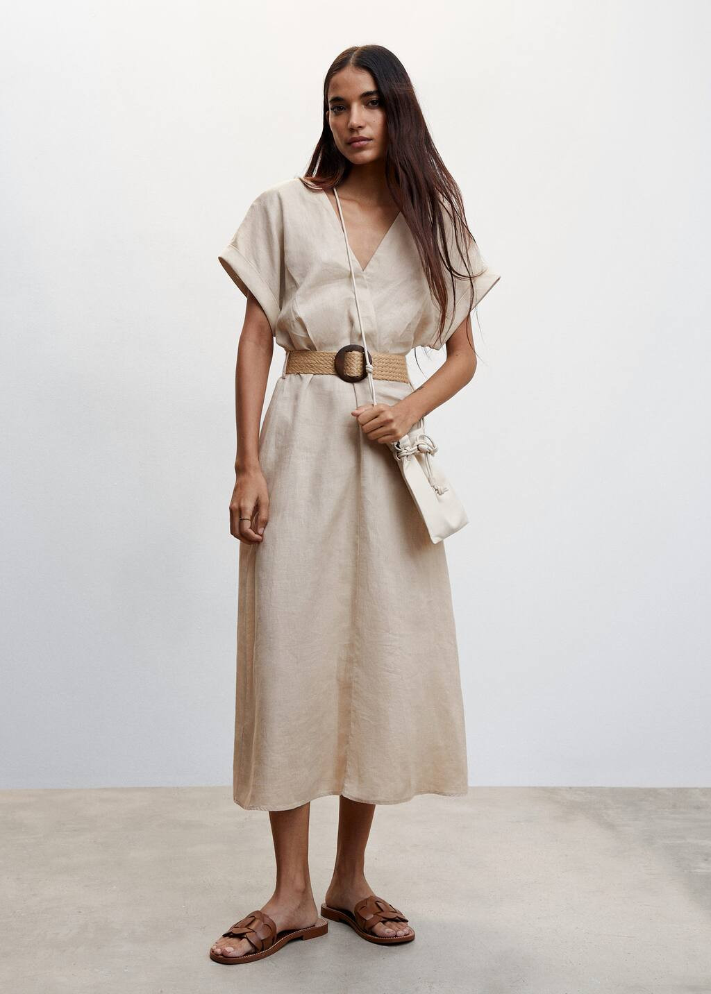 Belt linen dress -  Women | Mango USA | MANGO (US)