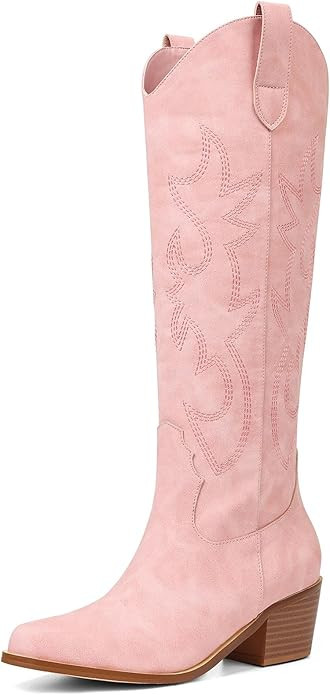 VIMISAOI Western Cowboy Boots for Women Knee High Wide Calf Cowgirl Boots with Embroidered Design... | Amazon (US)