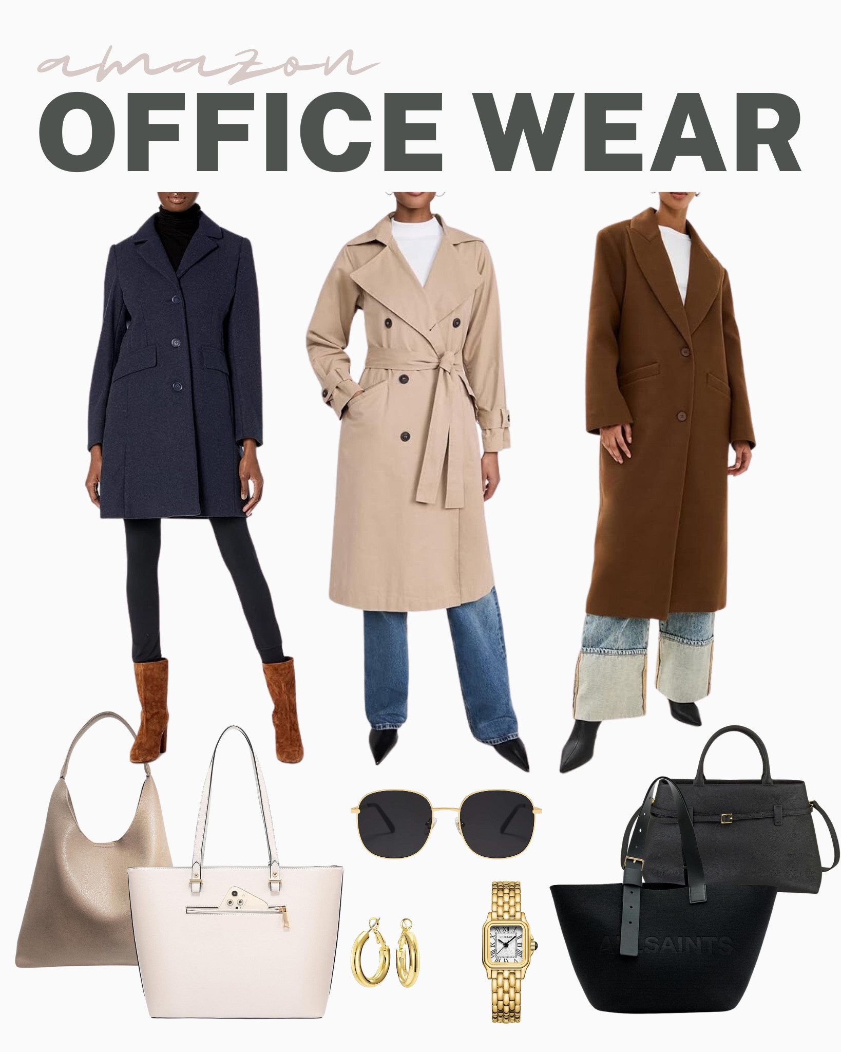 Refresh your office wardrobe with these great new finds! Perfect for looking modest and stylish all week long.

office outfit idea, workwear, business casual, smart casual, spring work outfit, spring wardrobe, neutral trench coat, gold accessories, amazon finds, affordable fashion

#LTKSeasonal #LTKStyleTip #LTKWorkwear