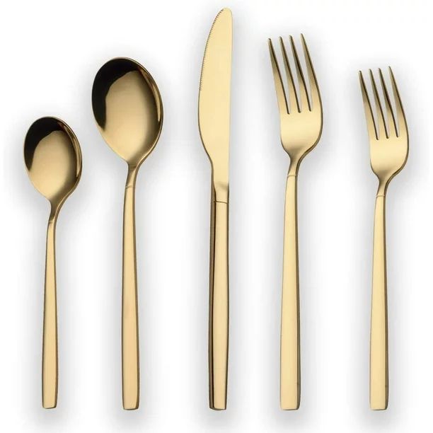 20 Piece Titanium Gold Plated Stainless Steel Flatware Set , Sliverware Cutlery Set Service for 4... | Walmart (US)