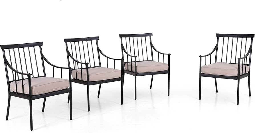 PHI VILLA Outdoor Metal Dining Chairs with Cushion, 300lbs Black Heavy Duty Weatherproof Chairs f... | Amazon (US)