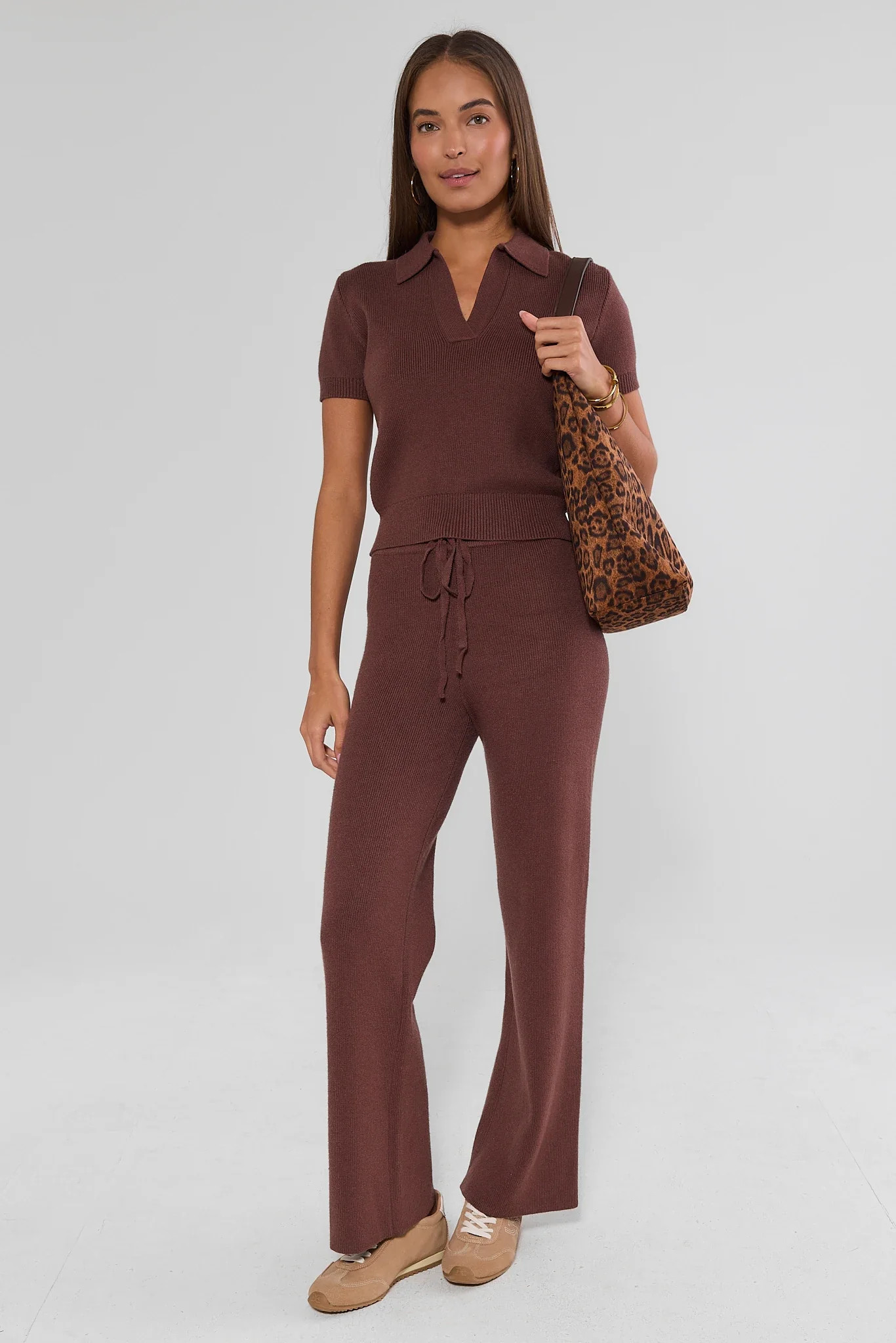 Brown Knit Wide Leg Lounge Pants | Avara