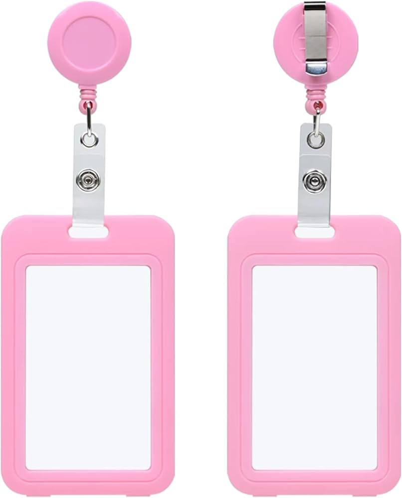 Pink Clear Double Sided Visualization Window Vertical Badge Holders with Retractable Round Reel C... | Amazon (US)