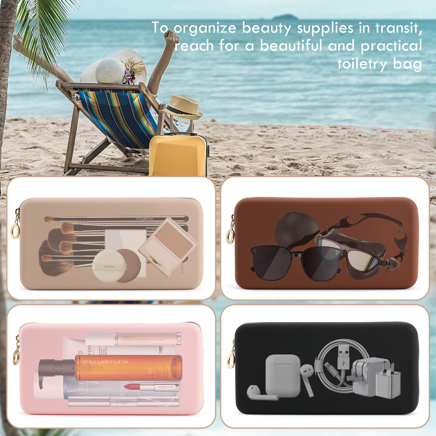 FVION Zipper Makeup Brushes Bag For Travel, Large Silicone Makeup Brush Holder, Make Up Brushes P... | Amazon (US)