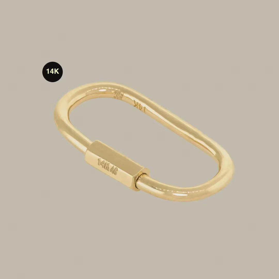 14K Real Solid Gold Charm Connector, Oval Paperclip Barrel Teardrop Heart Round, Screw Clicker Lo... | Etsy (US)